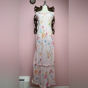 Vintage 1998 Victoria’s Secret Pastel Pink Sheer Flower Maxi Nightgown Medium